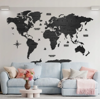 Dřevěná mapa na stěnu - černá - 150 cm - size M