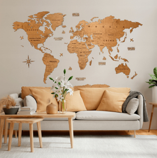 Dřevěná mapa na stěnu - DUB - 200 cm - size L